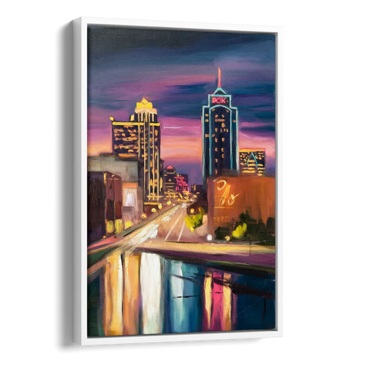 Tulsa Cityscape Glow Side - White Canvas Wall Art
