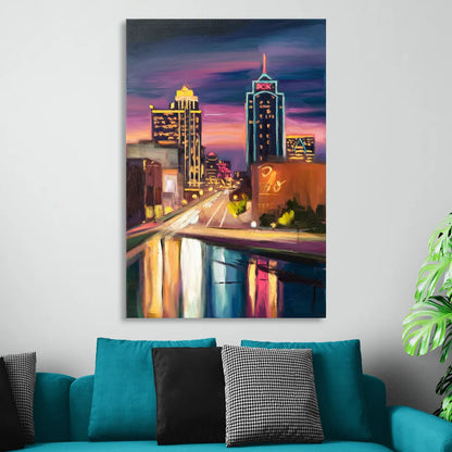 Tulsa Cityscape Glow Sitting Room - Canvas Wall Art