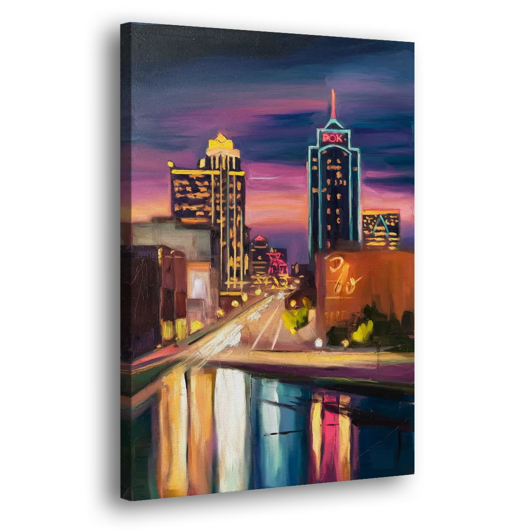 Tulsa Cityscape Glow Side - Canvas Wall Art