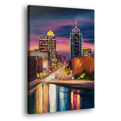 Tulsa Cityscape Glow Side - Canvas Wall Art