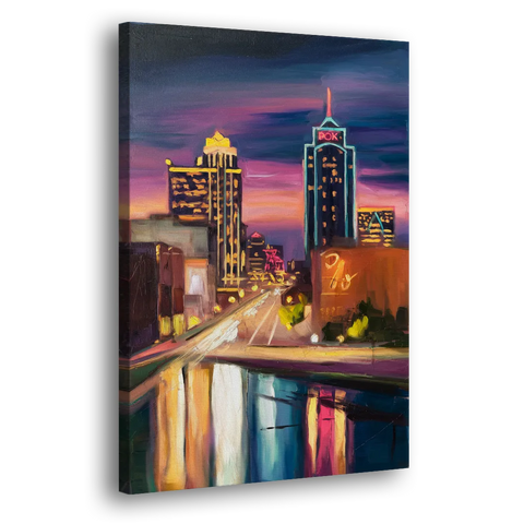 Tulsa Cityscape Glow - Canvas Wall Art