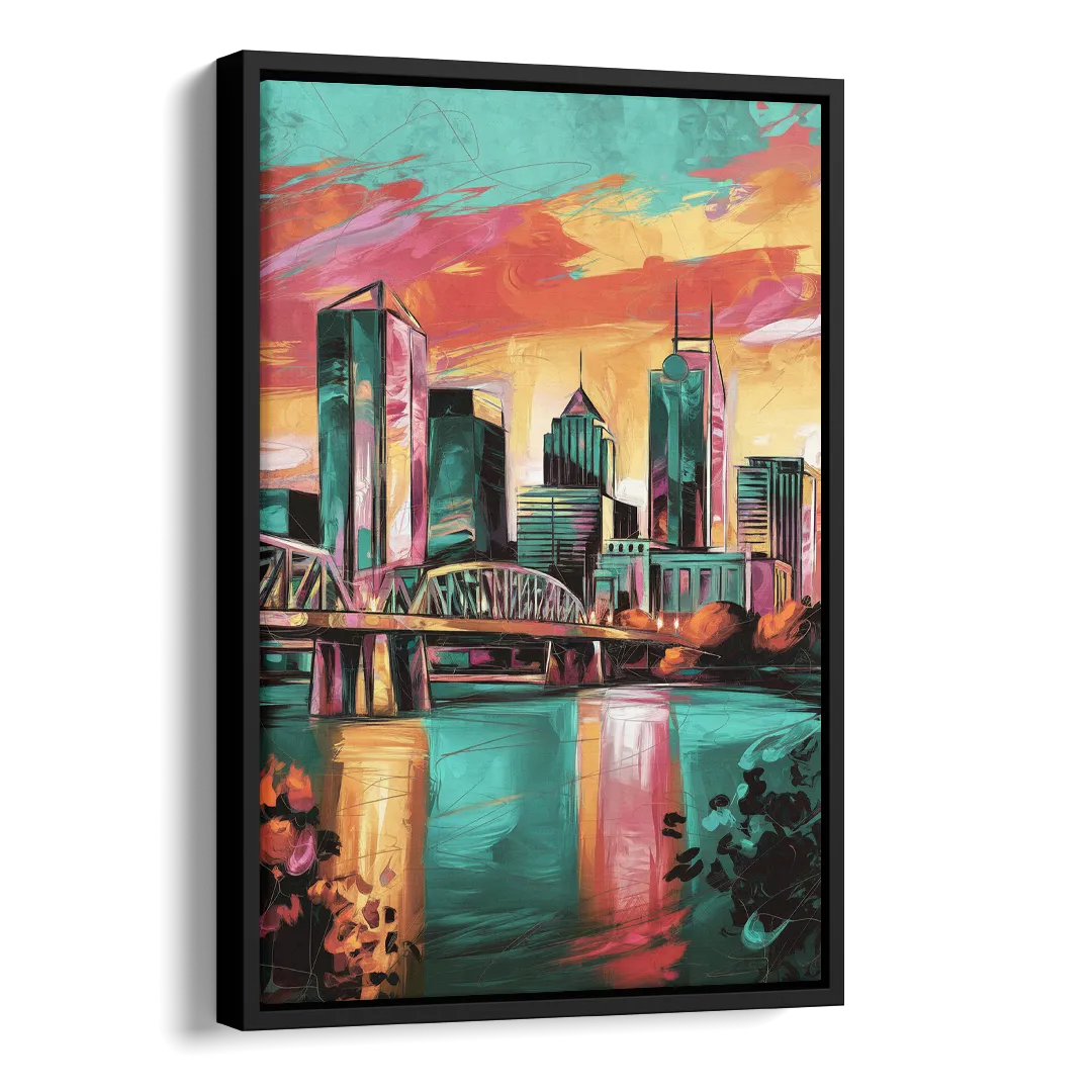 Tulsa Downtown Vibes Side - Black Canvas Wall Art