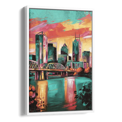 Tulsa Downtown Vibes Side - White Canvas Wall Art