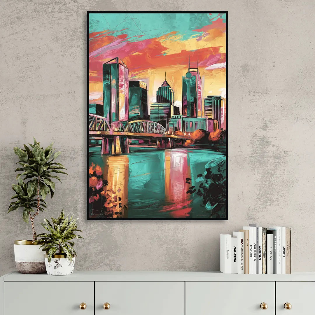 Tulsa Downtown Vibes Living Room - Black Canvas Wall Art