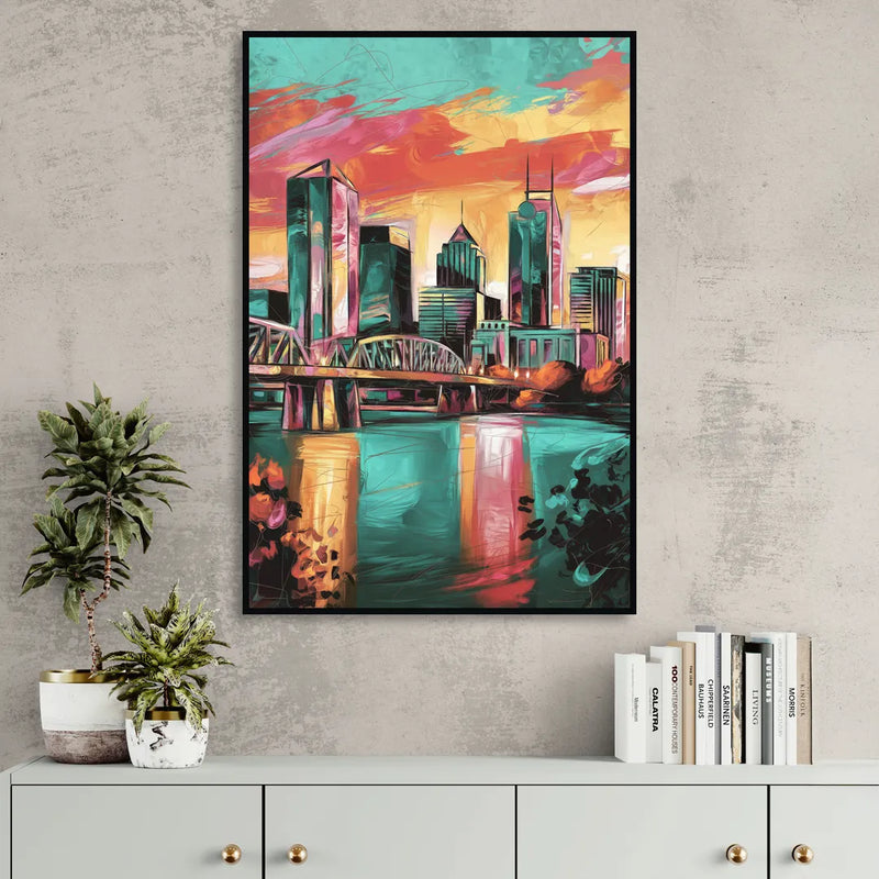 Tulsa Downtown Vibes Living Room - Black Canvas Wall Art