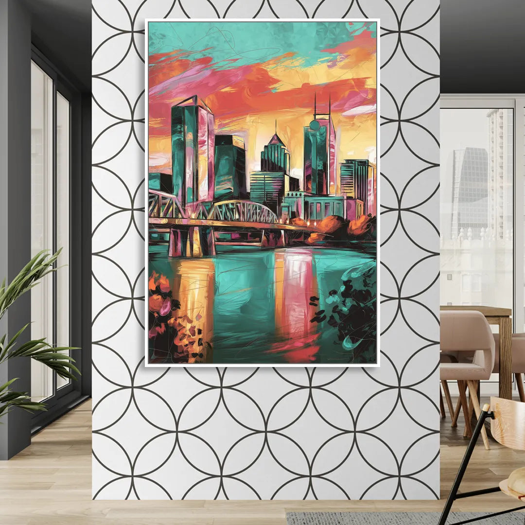 Tulsa Downtown Vibes Sitting Room - White Canvas Wall Art