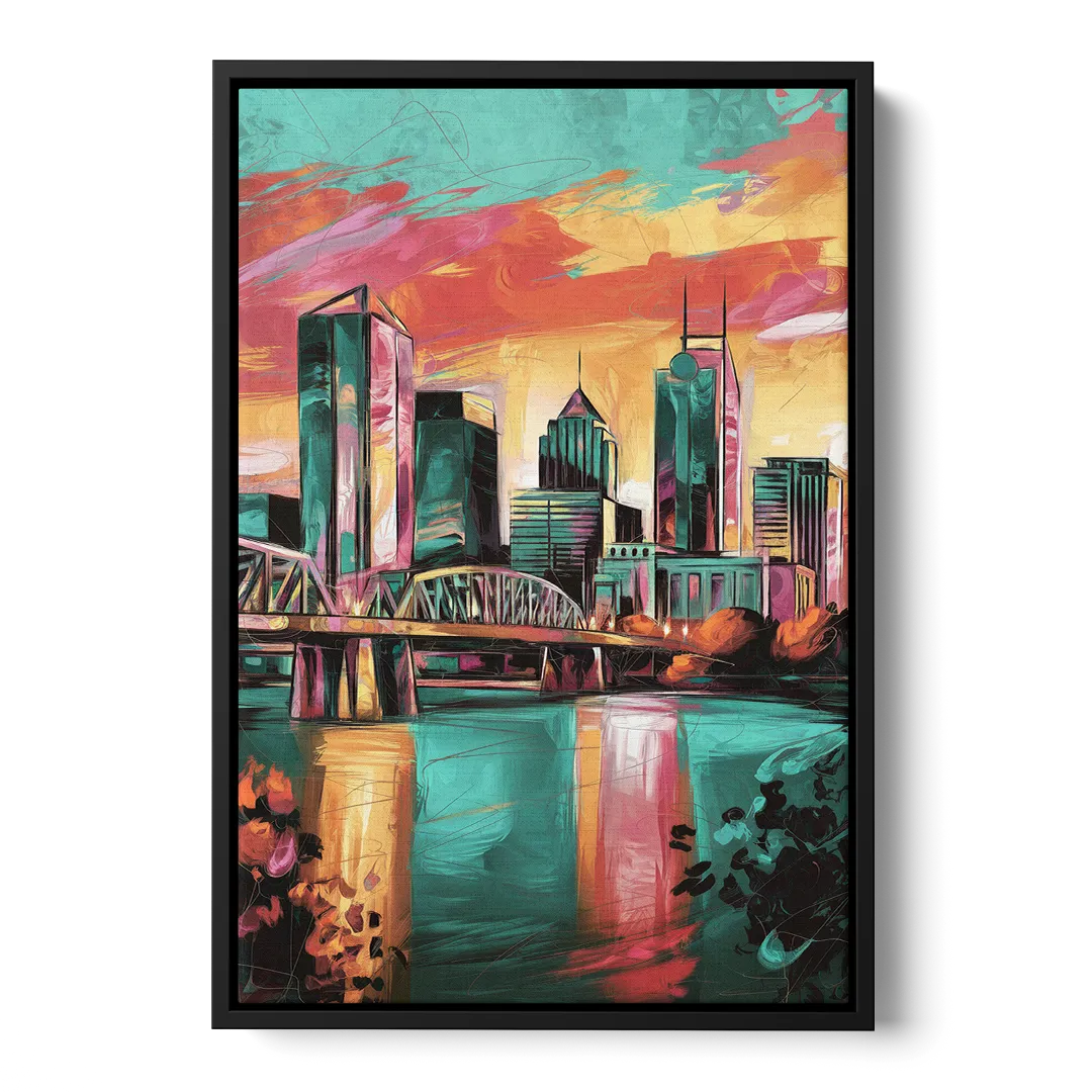 Tulsa Downtown Vibes Front - Black Canvas Wall Art