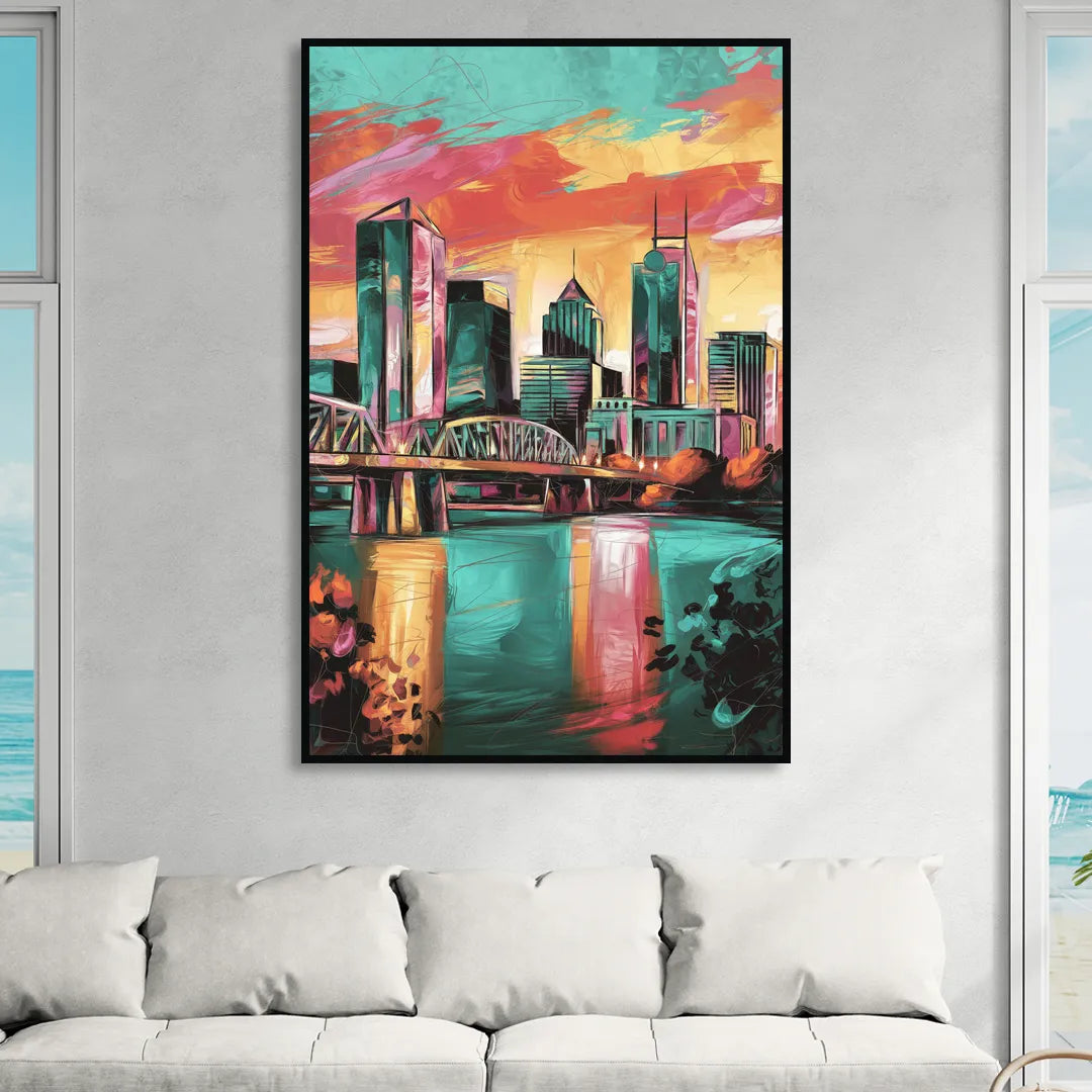 Tulsa Downtown Vibes Sitting Room - Black Canvas Wall Art