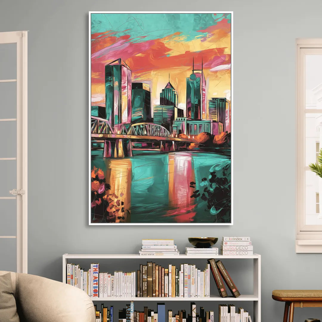 Tulsa Downtown Vibes Living Room - White Canvas Wall Art