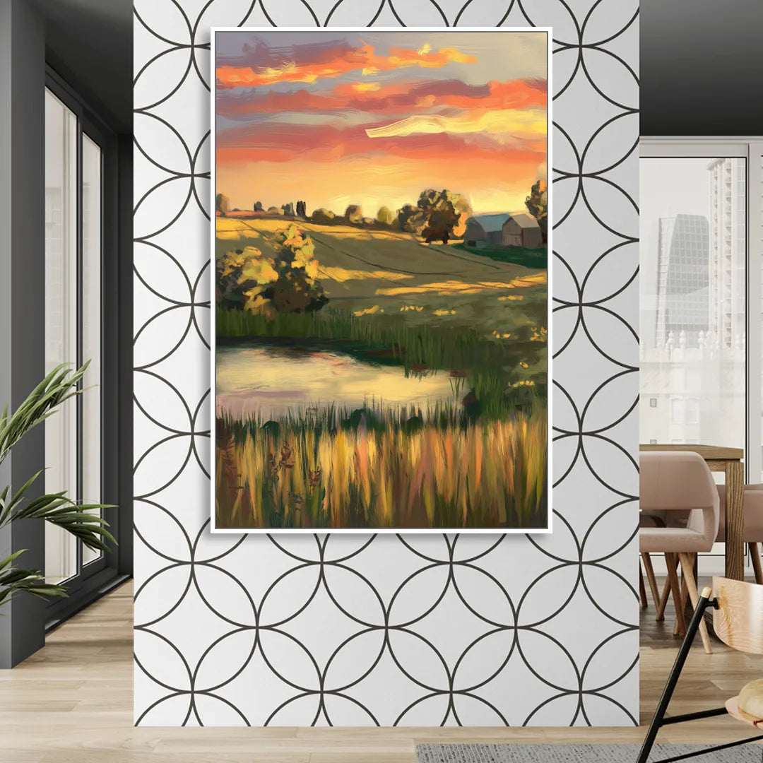 Tulsa Golden Hour Living Room - White Canvas Wall Art