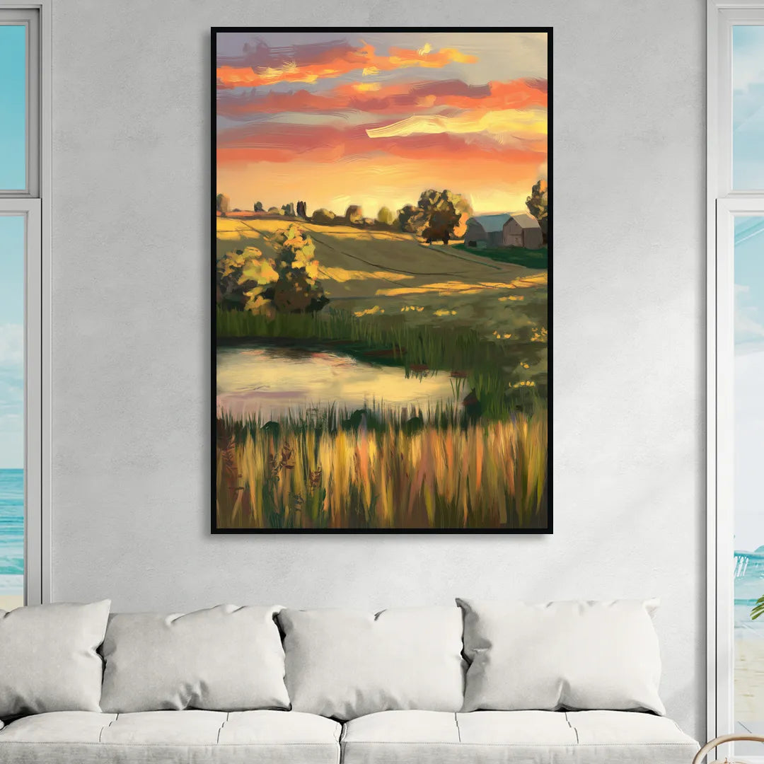 Tulsa Golden Hour Living Room - Black Canvas Wall Art