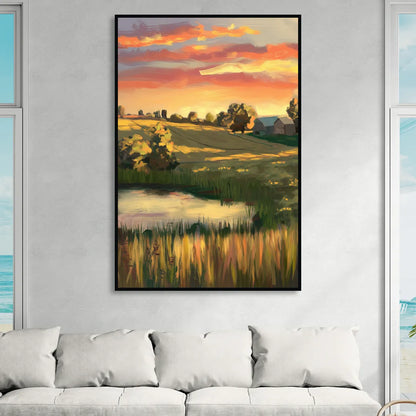 Tulsa Golden Hour Living Room - Black Canvas Wall Art