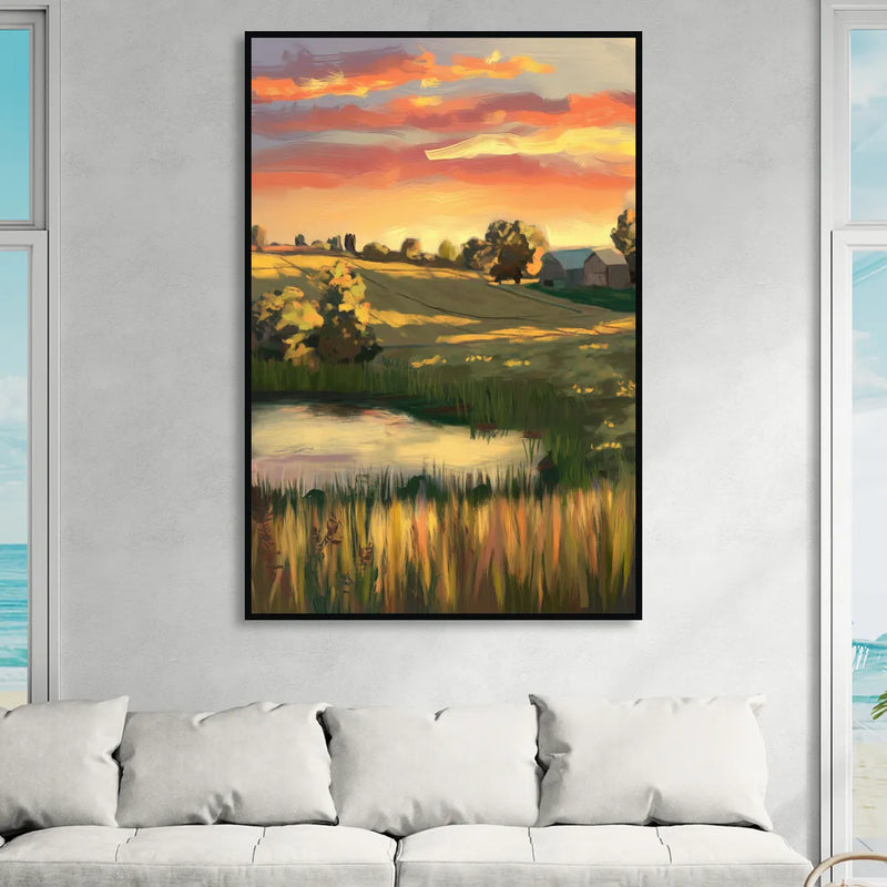 Tulsa Golden Hour Living Room - Black Canvas Wall Art