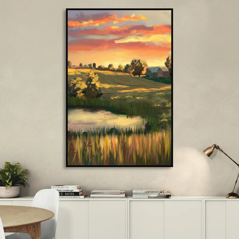 Tulsa Golden Hour Sitting Room - Black Canvas Wall Art