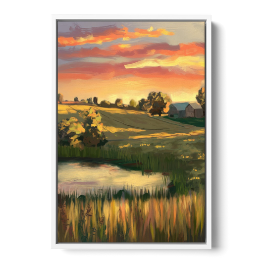 Tulsa Golden Hour - White Framed Canvas Wall Art - Front