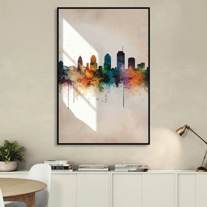 Tulsa Historic Landmarks Living Room - Black Canvas Wall Art