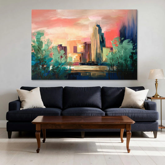 Tulsa Midtown Scenery - Canvas Wall Art - Sofa - 60x40
