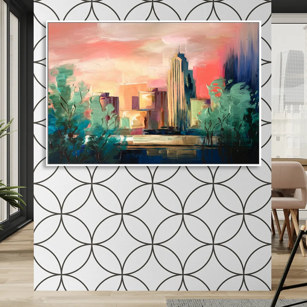 Tulsa Midtown Scenery Sitting Room - White Canvas Wall Art