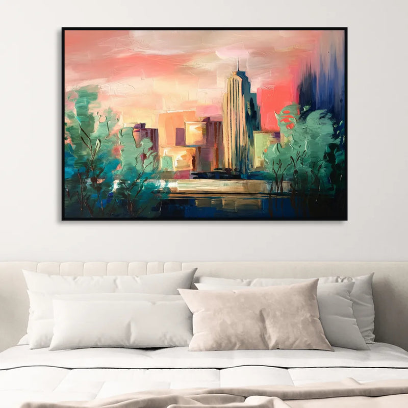 Tulsa Midtown Scenery Living Room - Black Canvas Wall Art