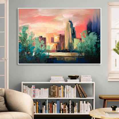 Tulsa Midtown Scenery Living Room - White Canvas Wall Art