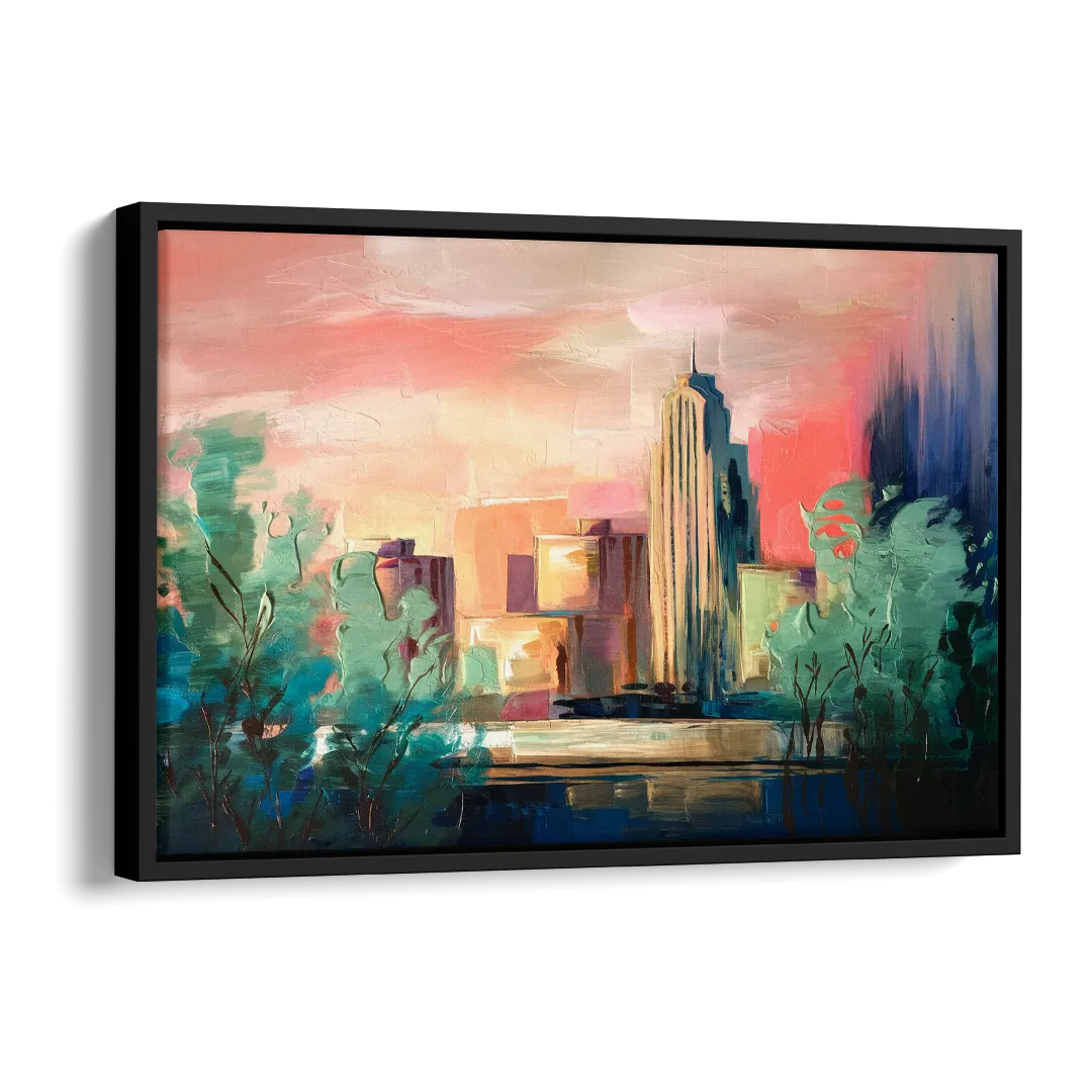 Tulsa Midtown Scenery Side - Black Canvas Wall Art