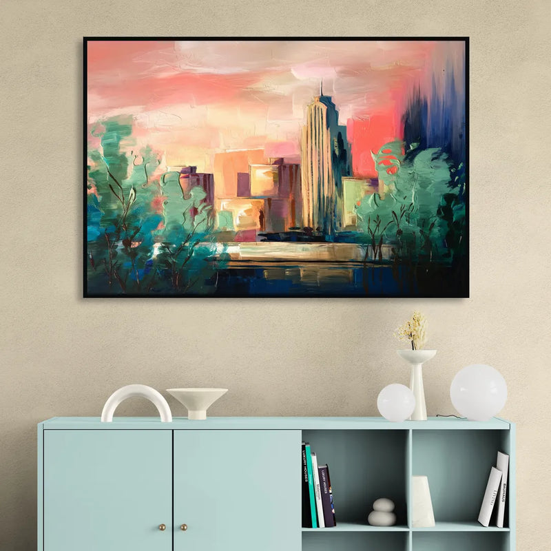 Tulsa Midtown Scenery Sitting Room - Black Canvas Wall Art