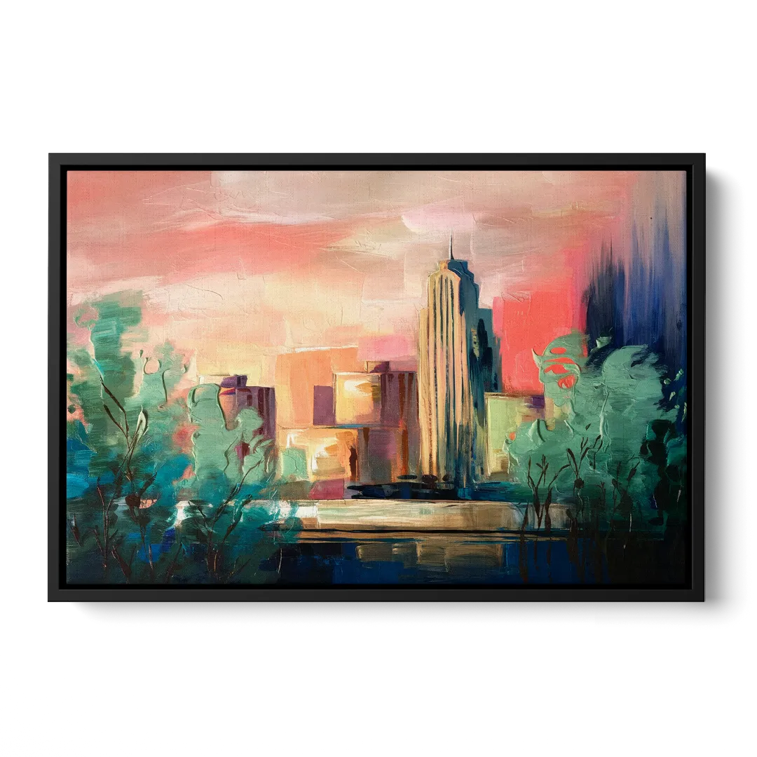 Tulsa Midtown Scenery Front - Black Canvas Wall Art