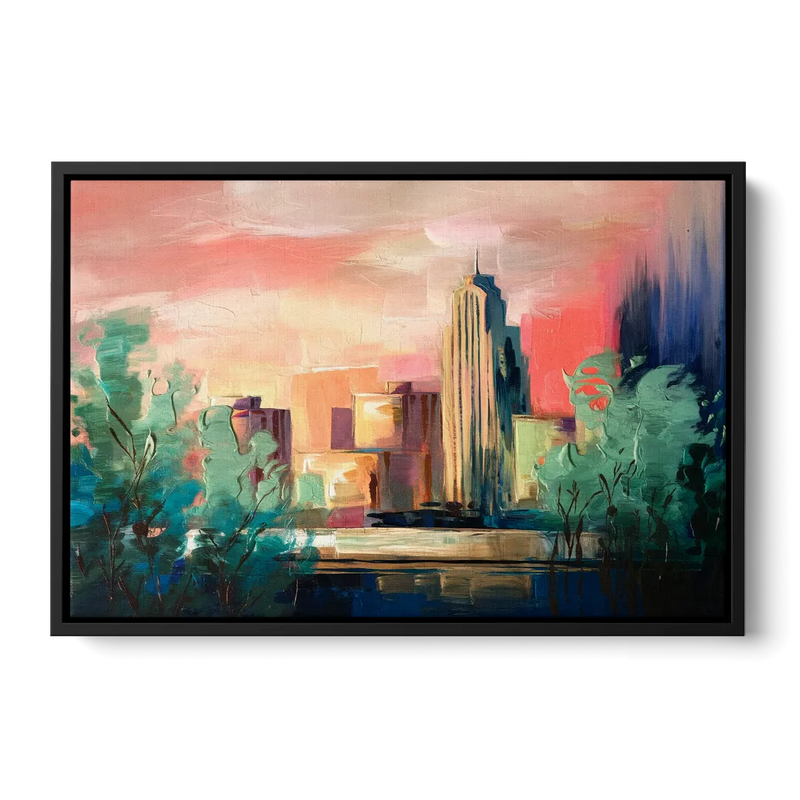 Tulsa Midtown Scenery Front - Black Canvas Wall Art