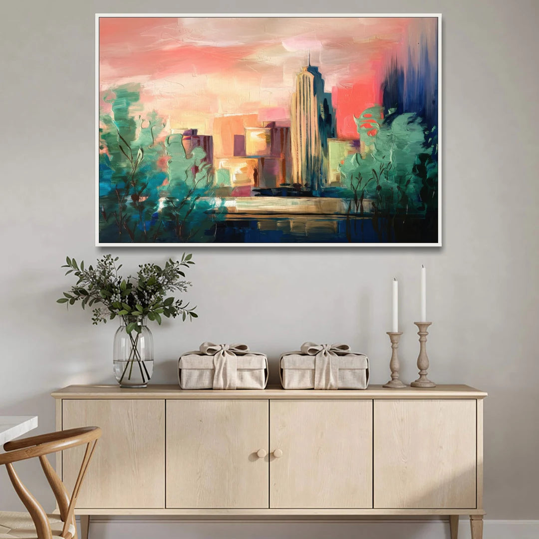 Tulsa Midtown Scenery - White Framed Canvas Wall Art - Coffee Table - 60x40