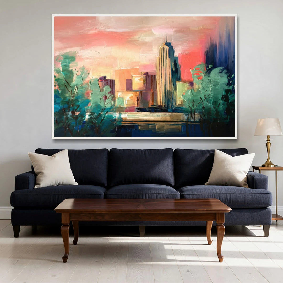 Tulsa Midtown Scenery - White Framed Canvas Wall Art - Sofa - 60x40