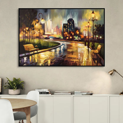 Tulsa Night Lights Sitting Room - Black Canvas Wall Art