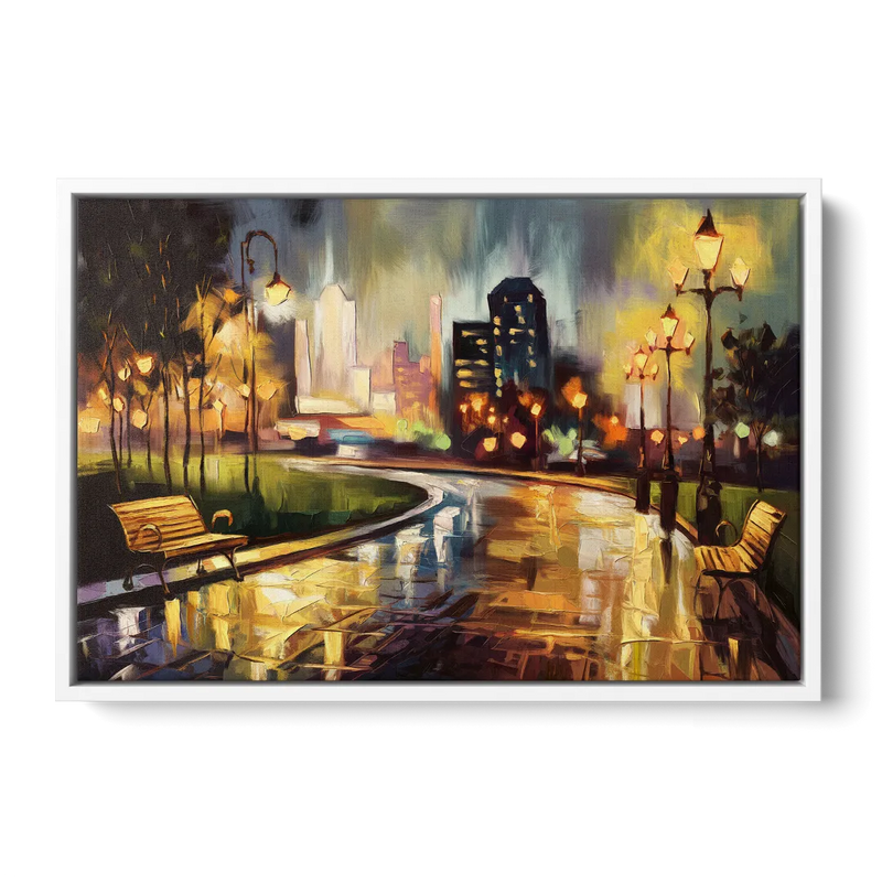 Tulsa Night Lights Front - White Canvas Wall Art