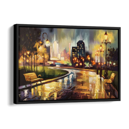 Tulsa Night Lights Side - Black Canvas Wall Art