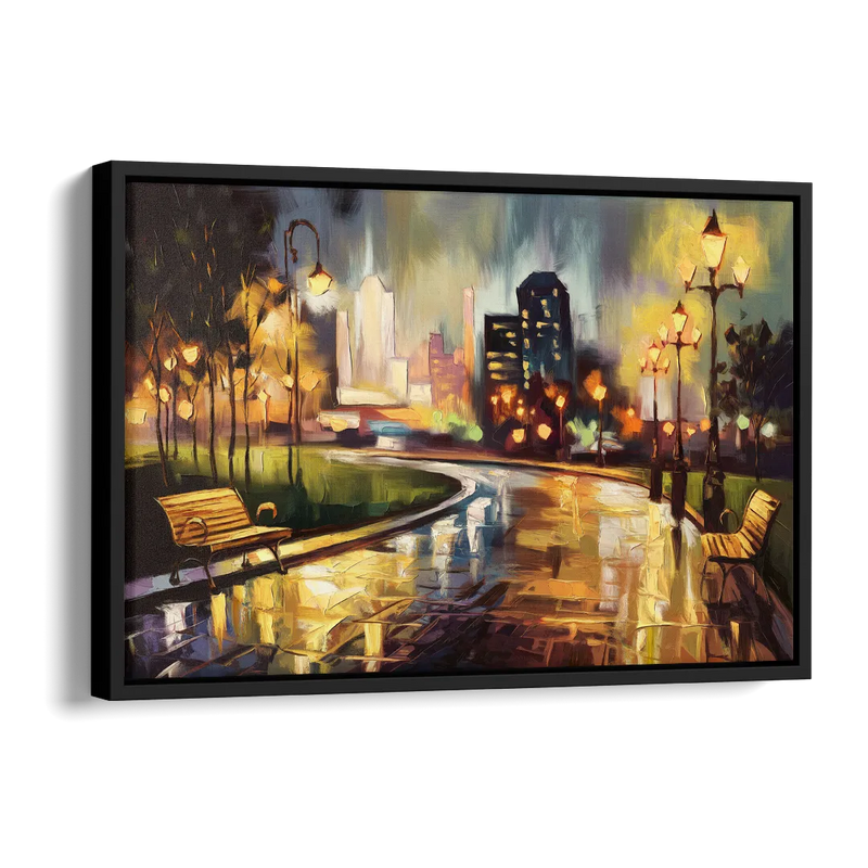 Tulsa Night Lights Side - Black Canvas Wall Art