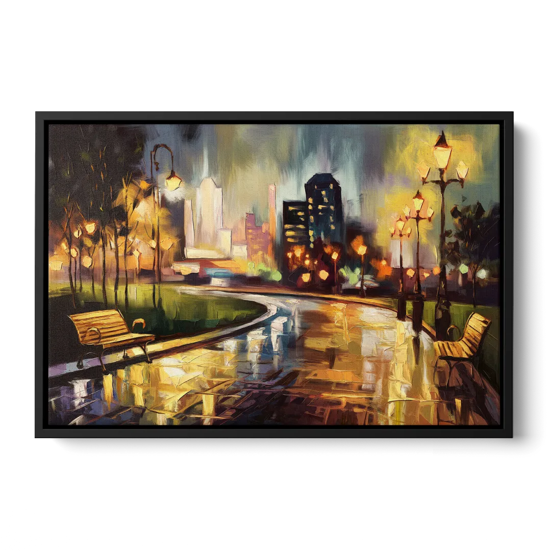 Tulsa Night Lights Front - Black Canvas Wall Art