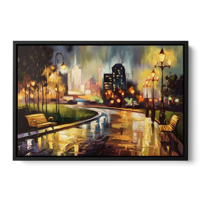 Tulsa Night Lights Front - Black Canvas Wall Art
