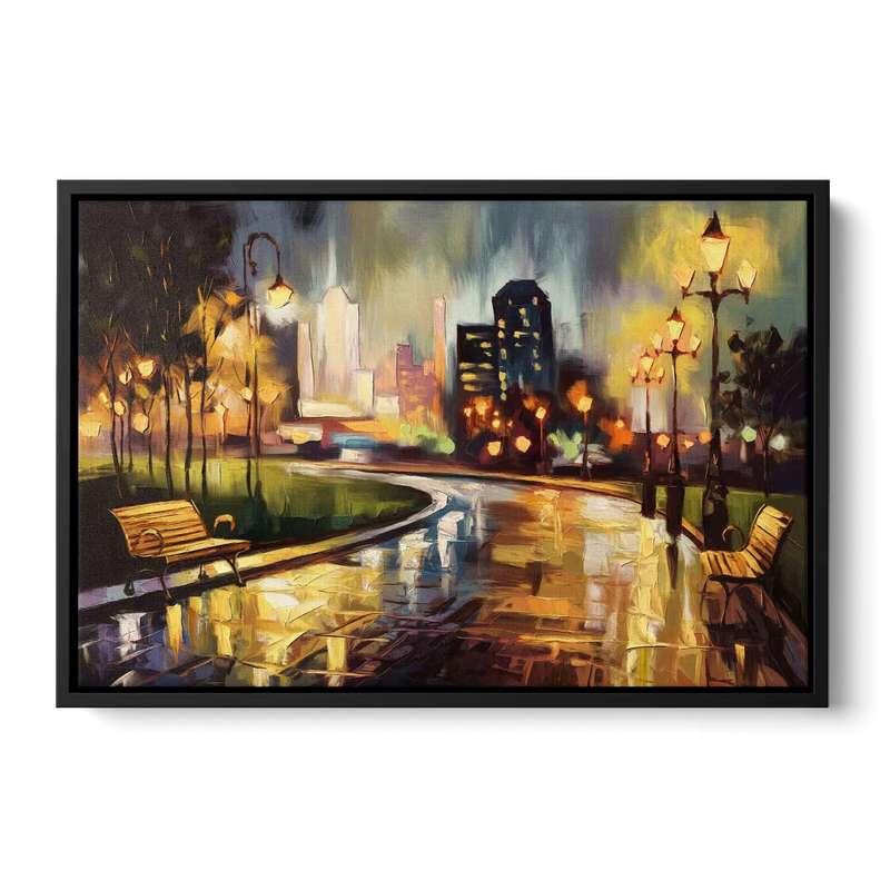 Tulsa Night Lights Front - Black Canvas Wall Art