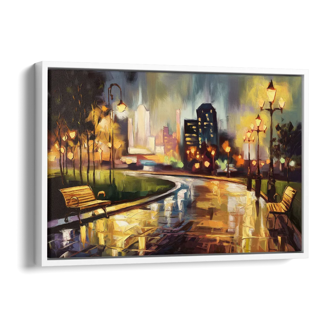 Tulsa Night Lights Side - White Canvas Wall Art