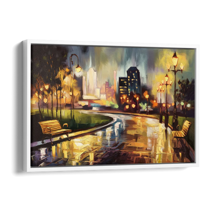 Tulsa Night Lights Side - White Canvas Wall Art
