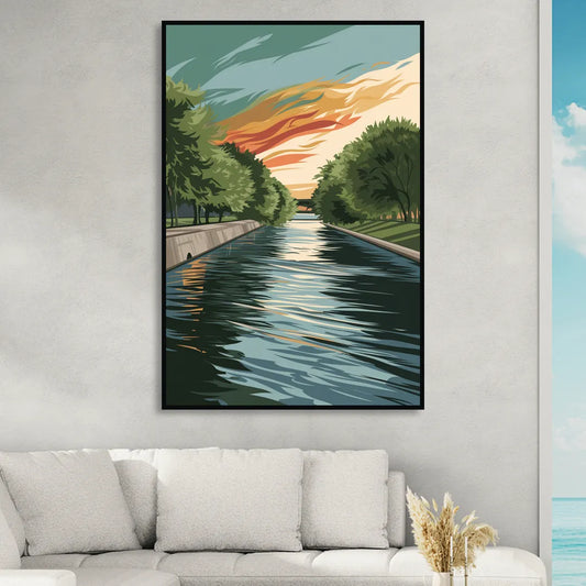 Tulsa Riverfront Views Living Room - Black Canvas Wall Art