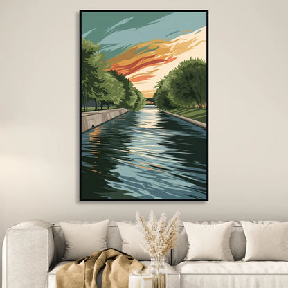 Tulsa Riverfront Views Sitting Room - Black Canvas Wall Art