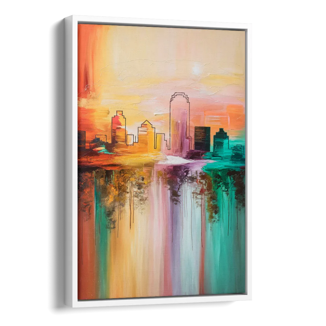 Tulsa Skyline Sunset Side - White Canvas Wall Art