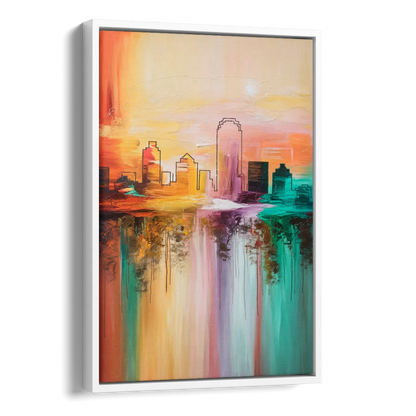 Tulsa Skyline Sunset Side - White Canvas Wall Art