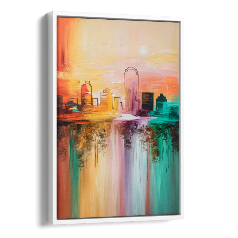 Tulsa Skyline Sunset Side - White Canvas Wall Art