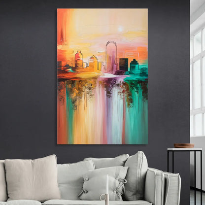 Tulsa Skyline Sunset Living Room - Canvas Wall Art