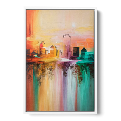 Tulsa Skyline Sunset Front - White Canvas Wall Art