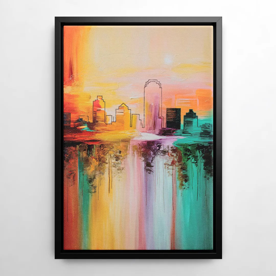 Tulsa Skyline Sunset - Black Frame Canvas