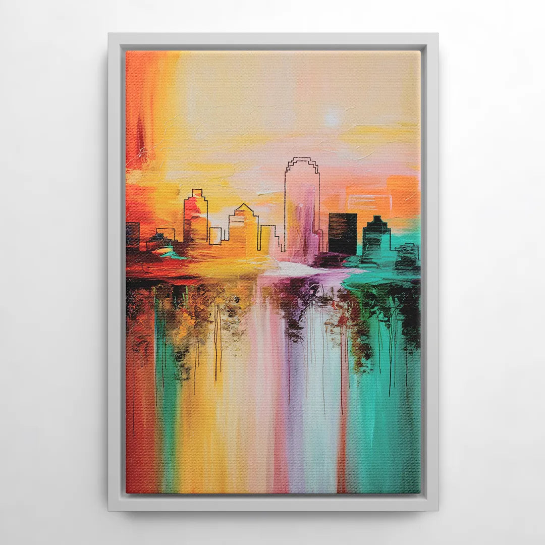Tulsa Skyline Sunset - White Frame Canvas