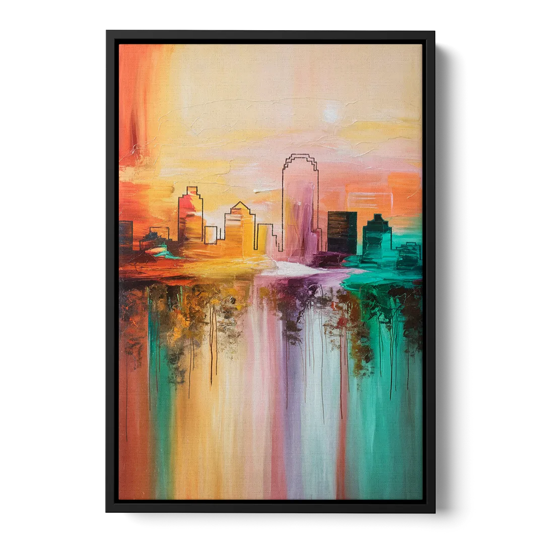Tulsa Skyline Sunset Front - Black Canvas Wall Art