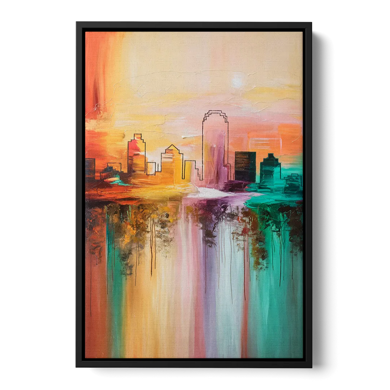 Tulsa Skyline Sunset Front - Black Canvas Wall Art